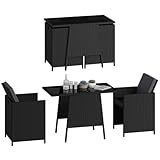 STEELSØN 3-TLG Garten-Essgruppe Xenara, Esstisch mit 2 Stühlen, Gartenmöbel Sitzgruppe Polyrattan mit Kissen, Gartenlounge, Balkomöbel Set, schwarz