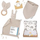 Räuberella® Baby Geschenk Junge & Mädchen enthält Geschenkkarte, Schmusetuch, Beißring und Lätzchen Geburt