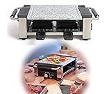 Raclette 4 Personen mit Steinplatte - Tischgrill Elektrisch Heißer Stein - Elektrogrill mit 4 Pfännchen - Grill Platte Abnehmbar 38 x 20 cm- Antihaftbeschichtung