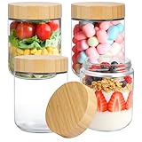 ECOSEAO Overnight Oats Gläser, 4 Stück Vorratsgläser mit Deckel, 480ml Einmachgläser mit Schraubdeckel, Wiederverwendbare Glasbehälter, Gewürzgläser, Behälter für Haferflocken