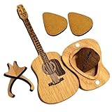 Hölzerne Gitarren -Pick -Box mit Stand, Gitarrenpickelhalter Hülle Holz, Holzgitarren -Pick -Organisator, Gravurer Plectrum -Organisator, Desktop -Dekoration, Miniaturkunstdekor für Frauen Musiker