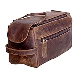 KomalC Reise-Kulturbeutel aus hochwertigem Büffelleder für Damen und Herren, Antik Braun, 9.3x5x4.3 Inch (Pack of 1), Dopp Reise-Kulturbeutel