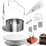 4smile Torten-Zubehör-Set 22 Teile - Tortenring verstellbar hoch 8,5 cm, Tortenschneider, Tortenplatte drehbar, Streichpalette, Teigkarte, Spritzbeutel mit Tüllen, Tortenschablone