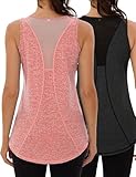 Wayleb Sporttop Damen 2er Pack Yoga Tanktop Mesh Rücken Ärmelloses Sport Oberteil Laufen Fitness Funktions Gym Activewear-Tanktops, Schwarz/Rosa L