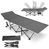 Warmiehomy Campingbett für Erwachsene XXL, Feldbett Klappbar Faltbar Leicht Feldbett Klappbar mit Seitentasche, Tragbare Gästebett Extra Breit für Outdoor, Garten, Camping, Reisen, Indoor, Grau