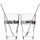 Leonardo Solo Kaffee Gläser 2er Set, Glas-Becher mit Latte-Macchiato Aufdruck inklusive Löffel, spülmaschinengeeignet, 4 teilig, 410 ml 042555