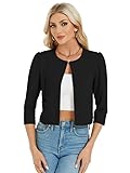 MODIURBAN Blazer Damen Kurz Bolero Elegant Strickjacke Langarm Jäckchen Cardigan mit Knöpfen und Taschen Schwarz S