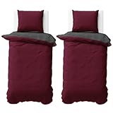 Visaggio 4teilige Bettwäsche Mikrofaser 135x200 cm Bordeaux Anthrazit Wendeettwäsche Bettbezug Garnitur Set Uni Einfarbig Deckenbezug Kissenbezug Schlafzimmer Set
