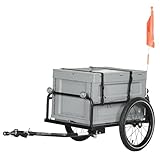 HOMCOM Fahrradanhänger mit Aufbewahrungsbox, abnehmbar und faltbar, 65 l, Reifen und Sicherheitsreflektoren, maximale Belastung 40 kg, Grau