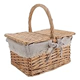 Weidenpicknickkorb mit Deckelgriff, Gartenerntekorb Vintage für Blumenfruchtgemüse (Roter Plaid) (Gänseblümchen)