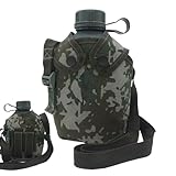 Militery Water Canteen – 1 l Armee-Flasche, tragbare Outdoor-Trinkflasche, Aluminium-Tank mit Gurt für Wandern, Camping, Rucksackreisen, taktisches , Reisen, Abenteueraktivitäten