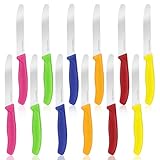 Sprifityy 12 Stück Frühstücksmesser, Brötchenmesser mit Messer Wellenschliff, Hochwertiger Rostfreier Stahl Brotzeitmesser, Spülmaschinenfest, Steak Messer, Tafelmesser für Haus Restaurant（Bunt）