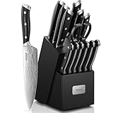 Messerblock Set, 14-teilig Küchenmesserset Edelstahl, Yabano Messer Set mit Block und integriertem Messerschärfer, geschmiedete ABS-Griffe