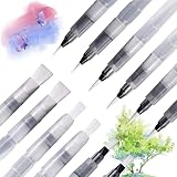 12 Stück Wasserpinsel Stifte, Kunststoff Aquarell-Pinsel Wassertankpinsel Stifte mit Befüllbarer Wassertank, Wasserstift Nylonpinsel Wasserfarben Pinselstifte für Aquarellkunst und Malerei, Anfängerma