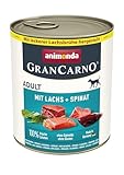 animonda GranCarno Hunde Nassfutter mit Lachs + Spinat (6 x 800 g), getreidefreies Hundenassfutter ohne Zucker, für ausgewachsene Hunde, mit frischen fleischigen Zutaten