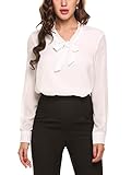 ACEVOG Damen Langarmshirt Classics Lässig T-Shirt Basic Schluppenbluses Bluse Einfarbig M L, Weiß
