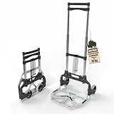 Stabile Aluminium Transportkarre klappbar Langer 110cm Teleskop-Griff belastbar bis 70kg - Sackkarre klappbar - Anti-Rutsch-Pads leise Soft-Räder + 2 Expanderseile - BigDean