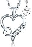 Herzkette Silber 925 / Gold vergoldet Halskette Damen *Ich Liebe Dich* Kette Silberkette Herzanhänger Herz Schmuck Geschenke für Frau Ehefrau Freundin Geburtstag Jahrestag Hochzeitstag Liebesgeschenk