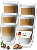 LAPRESO® Latte Macchiato Gläser doppelwandig 6er Set 350ml - Doppelwandige Gläser modernes Design Cappuccino Tassen Teegläser aus Borosilikatglas