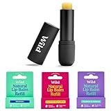 Wild Natürliches Nachfüllbares Lippenbalsam-Starter-Set - in schwarz Aluminiumcase & 3er-Pack Lippenbalsam in verschiedenen Duftnoten - enthält die Düfte Passionfruit, Original und Coconut & Vanilla