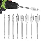 WiMas 8PCS Holz Flachbohrer Set 6, 10, 13, 16, 19, 22, 25&32mm Spatenbohrer, Kohlenstoffstahl Holzbearbeitung Lochschneider Werkzeuge
