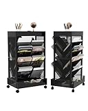 UMDONX Mobiles Bücherregal mit Rad 6 Ebenen Metall Rollwagen, Kinder Bücherwagen Büroregal Zeitschriftenständer Abnehmbarer Aufbewahrungs Organizer Großer Kapazität (Schwarz)