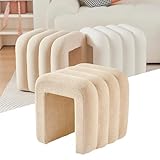 Zedelmaier Stilvoller Hocker mit Frottee Bezug & Holzfüßen – Weißer Sitzhocker, Fußhocker, Sitzwürfel & Pouf für Wohnzimmer, Schlafzimmer, Eingangsbereich (Beige)