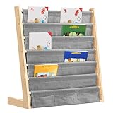 HUOLE Bücherregal für Kinder, Regal mit 6 Ebenen für Bücher, Schulbedarf für Kinderzimmer, Kindertagesstätte, Kindergarten, mehrfarbig, 75 x 30 x 76 cm, Leinengrau, 1 Stück