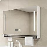 Moderner LED-Badezimmer-Spiegelschrank, 3 Türen, Wandmontage, mit dimmbarem beleuchtetem Spiegel und Demister, stilvolles weißes Finish, 80 x 11,9 x 74,9 cm
