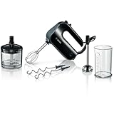 Bosch Handrührer Home Professional Styline MFQ4980B, 5 Stufen, 2 Edelstahl Rührbesen- und Knethaken, Mixstab Edelstahl, Universalzerkleinerer, 850 W, schwarz/dark silver