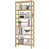VIAGDO Bambusregal, Küchenregal, Badregal, Bücherregal, Standregal mit 6 verstellbaren Ablagen, 60 x 26 x 162 cm, für Bad, Küche, Wohnzimmer, Schlafzimmer, Balkon, Naturfarben