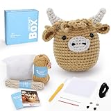 CrochetBox Komplettes Schottisches Hochlandrind Häkelset für Anfänger, Eulen Häkelset, Video-Tutorial einbeziehen, Anleitung, Weiches Garn