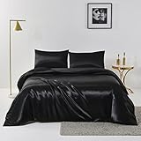 Chanyuan 3 TLG. Seide Satin Bettwäsche Set | Bettdeckenbezug 200x220 cm mit Kopfkissenbezug 80x80 cm | Anthrazit | 2 teilig Bettgarnitur | Baumwolle Bettbezug mit Reißverschluss