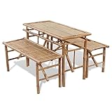 LVHUIDEH Bierzeltgarnitur Klappbar Stabil 3er Set 1 Tisch und 2 Bänke Bambus Biertischgarnitur Festzeltgarnitur Biergarten Biergarnitur 100 x 50 x 70 cm