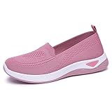 Stoffturnschuhe Damen Weiss - Orthopädische Schuhe Damen Air Schuhe Freizeitschuhe rutschfest Gesundheitsschuhe Flache Tennisschuhe Bequem Atmungsaktive Fitnessschuhe Walkingschuhe Schlupfschuhe