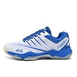 Xuanke Handballschuhe Herren Atmungsaktiv rutschfest Turnschuhe Damen Squashschuhe Leichte Wettkampf Trainingsschuhe (Weiß Blau,40)