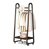 Bambus-Kleiderständer mit Rollen, 5 Haken, Schuhaufbewahrung, multifunktional, rollbarer Kleiderständer für Schlafzimmer und Wohnzimmer (Walnuss, 50 cm)
