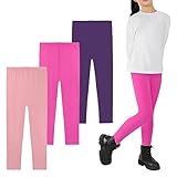 Auranso Leggings Mädchen Baumwolle Kinder Lang Hosen Sport Pants,3er-Pack 122-128 Rose/Lila/Rosa
