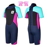 Summshall Neoprenanzug Kinder mit Schwimmflügel 2.5mm Shorty Neopren Kinder Neoprenanzug Kurz Wärmender Neoprenanzüge Thermal Badeanzug für Mädchen und Jungen zum Tauchen, Schwimmen, Surfen
