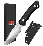 SHAN ZU Outdoor Messer Feststehende Klinge, Survival Messer Gürtelmesser Jagdmesser aus D2 Stahl mit Scheide und Feuerstahl, Perfektes Scharfes Camping Messer (Silber)