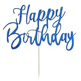 COMNICO Happy Birthday Tortendeko Gold Glitter Cupcake Topper Geburtstag DIY Kuchenaufsatz Geburtstagsparty-Dekoration Kuchenaufsatz Zubehör für Kinder und Erwachsene (Blau)