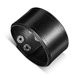 Telooco Gothic Lederarmband Schwarz Punk Armbänder Herren Vintage Breite Wickelarmband Metall Druckknopf Punk Herrenarmband mit Sicherem Verschluss Manschette für Jungen Vater Geschenk