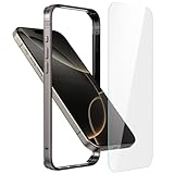 Metall Bumper Case für iPhone 16 Pro, Aluminium Rahmen Slim Case [weicher innerer Bumper] [erhöhter Randschutz] HD gehärtetes Glas Displayschutzfolie für iPhone 16 Pro 6.3 Zoll, Grau