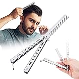 Schmetterlings-Kamm,Butterfly Messer Kamm Edelstahl Praxis Kamm Faltbarer,Taschenkamm Frühlings Haar Kamm für Trainer Praxis-Tool Trainingsgerät Haar Barberkamm Haarstyling Zubehör