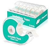Unsichtbares transparentes Klebeband mit Spender, 6 Stück, transparente Klebebänder, mattiert, beschreibbar, Großpack-Rollen, 2,2 x 2,5 cm, Schule, Zuhause, Büro, Zubehör für Geschenkpapier, Kunst