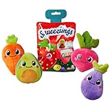 Squeezlings, 12 Plüschfiguren zum Sammeln, es Wird nur EIN Artikel geliefert, Obst und Gemüse aus Plüsch, super Soft, niedliche Gesichter, ca. 8cm, ab 3 Jahren