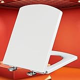 WC-Sitz mit Absenkautomatik, Weiß, WC-Sitz mit Absenkautomatik, Absenkautomatik-Toilettensitz, Toilettensitz, einfache Befestigung von oben, stabiler WC-Klo-Toilettendeckel, Schnellverschluss für