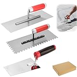 GBKDQQ Edelstahl Maurerkelle, 3-teiliges Set Glättekelle Edelstahl-Glättekelle Set mit Putzkellen Set Stukkateurspachtel mit Gummigriff, Stuckateur Werkzeug FürPutzmassen, Beton