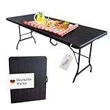 Lemodo Klapptisch, Gartentisch klappbar 180 x 75 cm, Buffettisch bis 150 kg belastbar, Stabiler Partytisch, zusammengeklappt als Koffertisch leicht zu transportieren (Holz/schwarz)