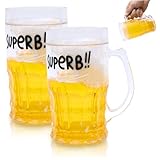 Hperu 2pcs gefälschte Bierbecher 400 ml Doppelschicht Plastikstreichbecher mit Griffen, Neuheit Getränke Party Dekoration Requisiten